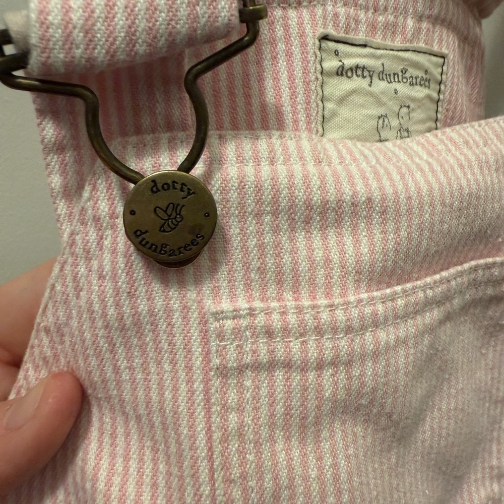 Dotty Dungarees Pink White Striped Cotton short Overalls Preppy 3-4 - Picture 6 of 8